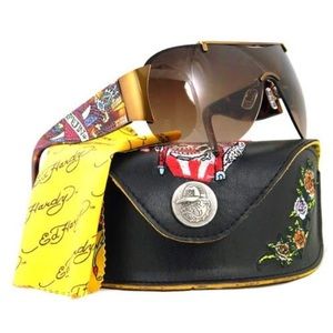Ed Hardy sunglasses and leather case